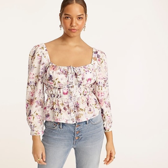NWOT J.Crew cinched-waist top in kaleidoscope floral size 4 - Picture 1 of 11